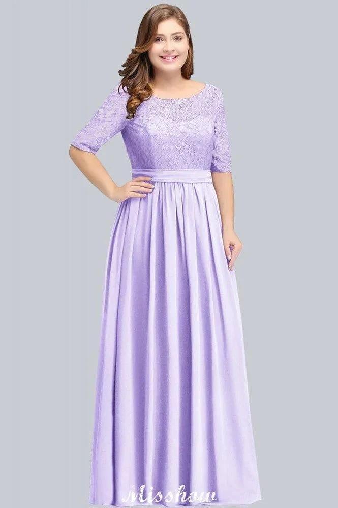 Plus Size Floral Lace A-line Evening Maxi Dress Half Sleeves Party Dress by misshow.com