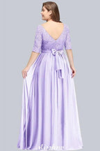 Plus Size Floral Lace A-line Evening Maxi Dress Half Sleeves Party Dress by misshow.com