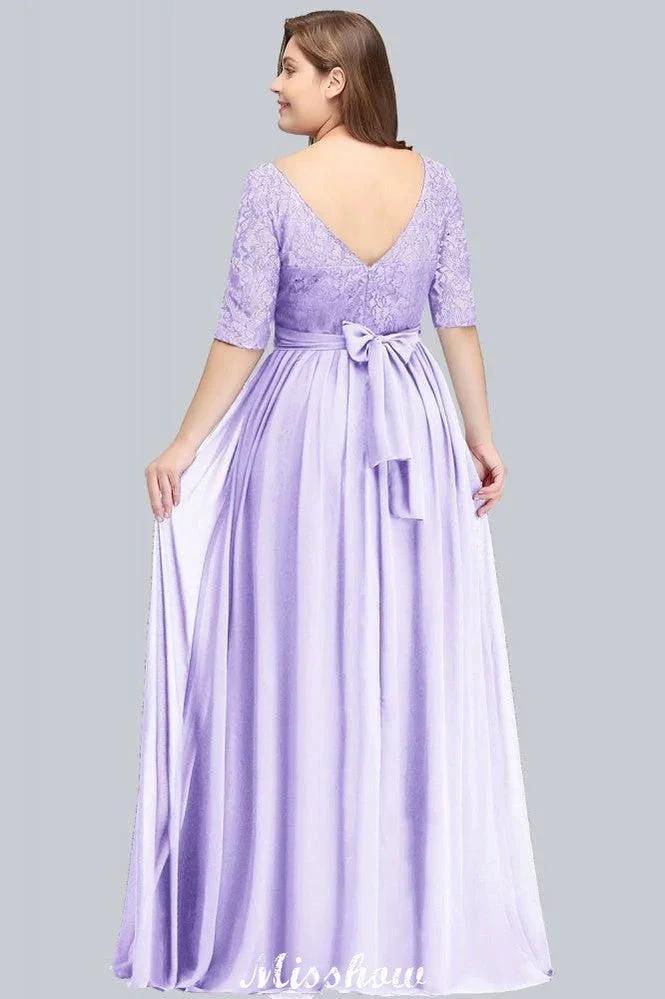 Plus Size Floral Lace A-line Evening Maxi Dress Half Sleeves Party Dress by misshow.com