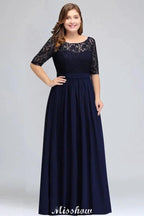 Plus Size Floral Lace A-line Evening Maxi Dress Half Sleeves Party Dress by misshow.com