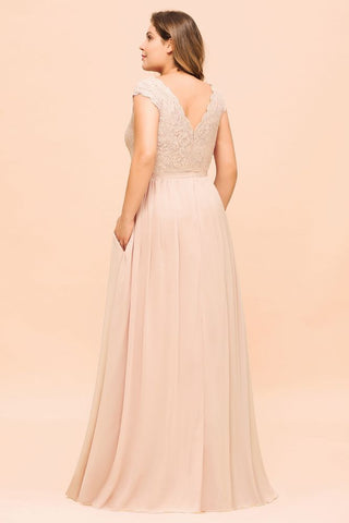 Vestido de dama de honor de talla grande con encaje rosa perla, mangas cortas y abertura lateral, vestido de fiesta de boda