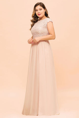 Vestido de dama de honor de talla grande con encaje rosa perla, mangas cortas y abertura lateral, vestido de fiesta de boda