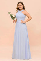 Plus Size Lavender Bridesmaid Dress Halter Floor Length Wedding Guest Dress by misshow.com