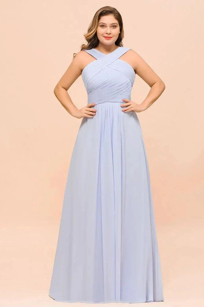 Plus Size Lavender Bridesmaid Dress Halter Floor Length Wedding Guest Dress by misshow.com