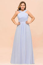 Plus Size Lavender Bridesmaid Dress Halter Floor Length Wedding Guest Dress by misshow.com