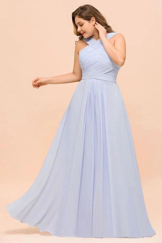 Plus Size Lavender Bridesmaid Dress Halter Floor Length Wedding Guest Dress by misshow.com