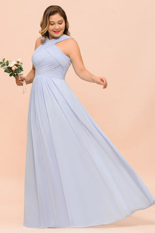 Plus Size Lavender Bridesmaid Dress Halter Floor Length Wedding Guest Dress