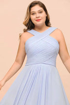 Plus Size Lavender Bridesmaid Dress Halter Floor Length Wedding Guest Dress by misshow.com