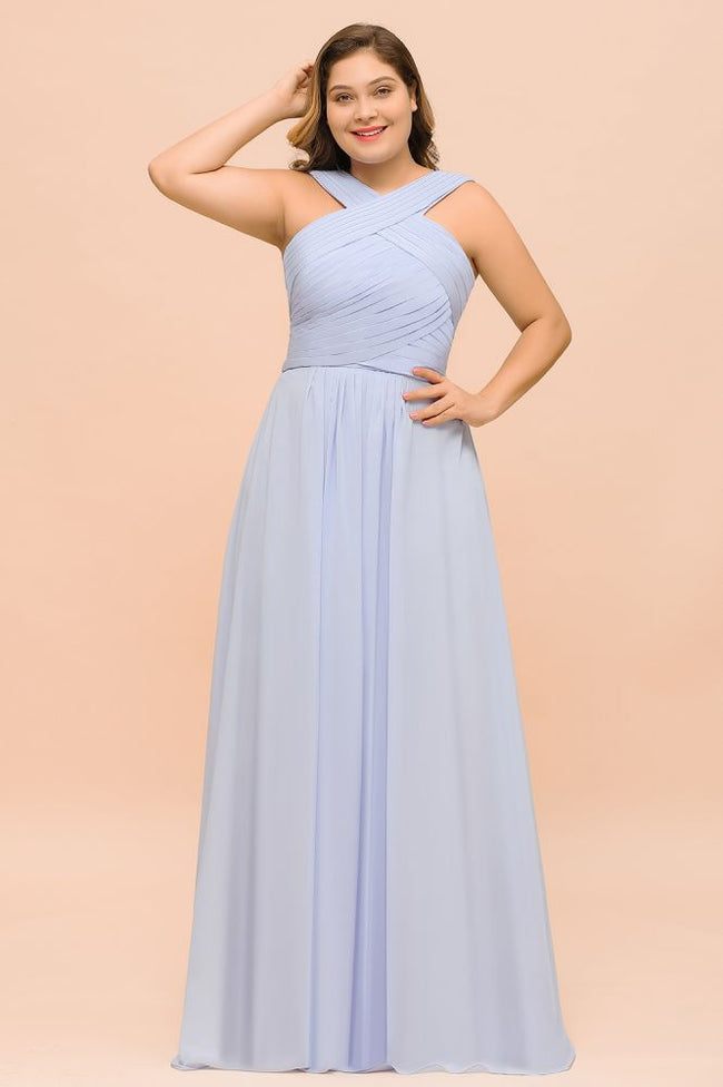 Plus Size Lavender Bridesmaid Dress Halter Floor Length Wedding Guest Dress Hover Image