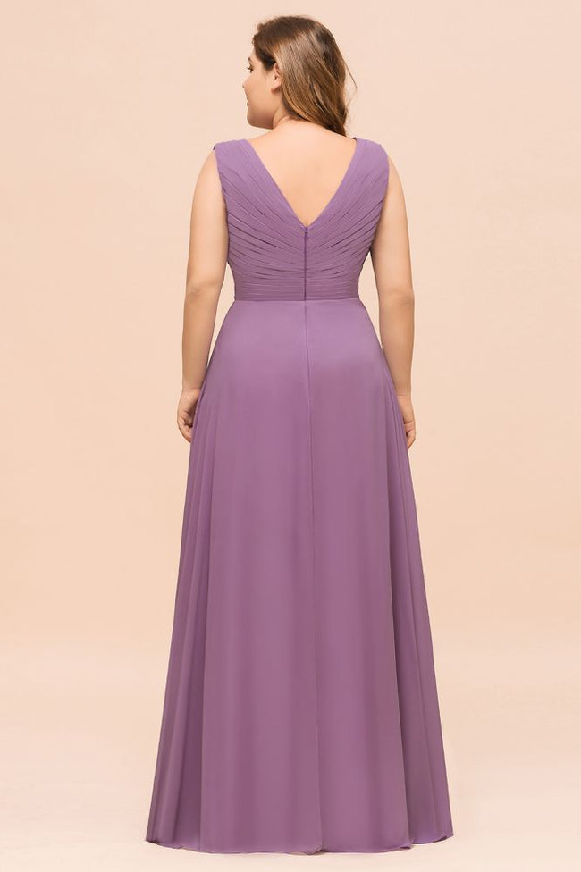 Plus Size Purple Bridesmaid Dress Maxi Chiffon Wedding Guest Dress Main Image