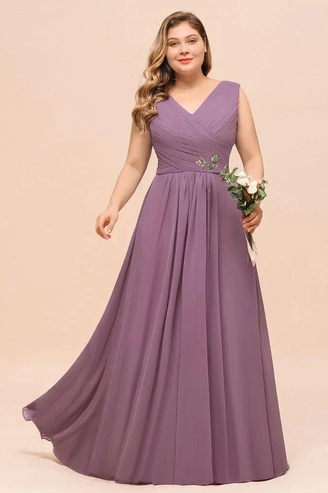 Plus Size Purple Bridesmaid Dress Maxi Chiffon Wedding Guest Dress by misshow.com