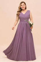 Plus Size Purple Bridesmaid Dress Maxi Chiffon Wedding Guest Dress by misshow.com