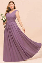 Plus Size Purple Bridesmaid Dress Maxi Chiffon Wedding Guest Dress by misshow.com