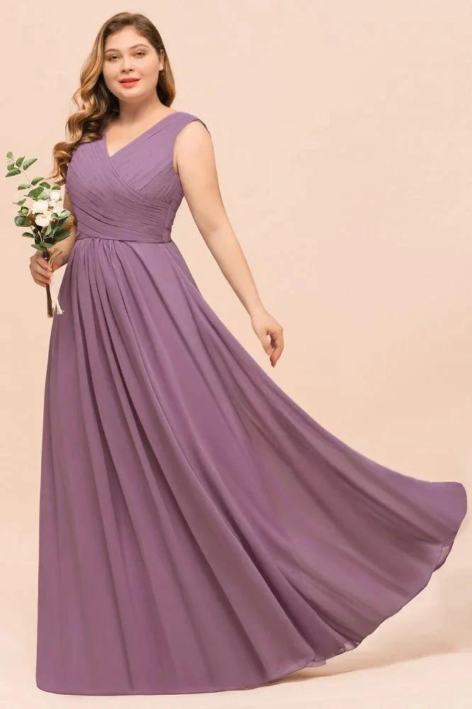 Plus Size Purple Bridesmaid Dress Maxi Chiffon Wedding Guest Dress by misshow.com