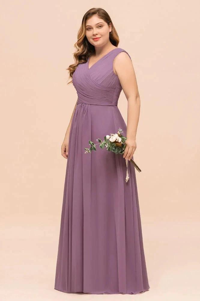 Plus Size Purple Bridesmaid Dress Maxi Chiffon Wedding Guest Dress by misshow.com