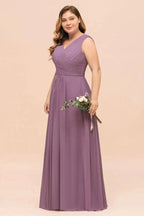 Plus Size Purple Bridesmaid Dress Maxi Chiffon Wedding Guest Dress by misshow.com