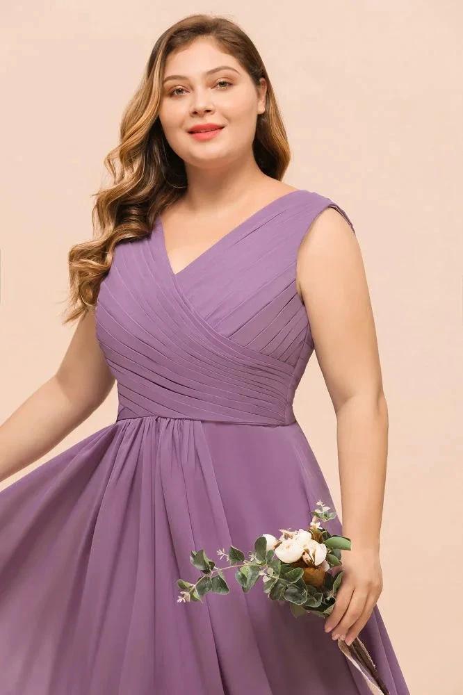 Plus Size Purple Bridesmaid Dress Maxi Chiffon Wedding Guest Dress by misshow.com