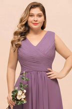 Plus Size Purple Bridesmaid Dress Maxi Chiffon Wedding Guest Dress by misshow.com