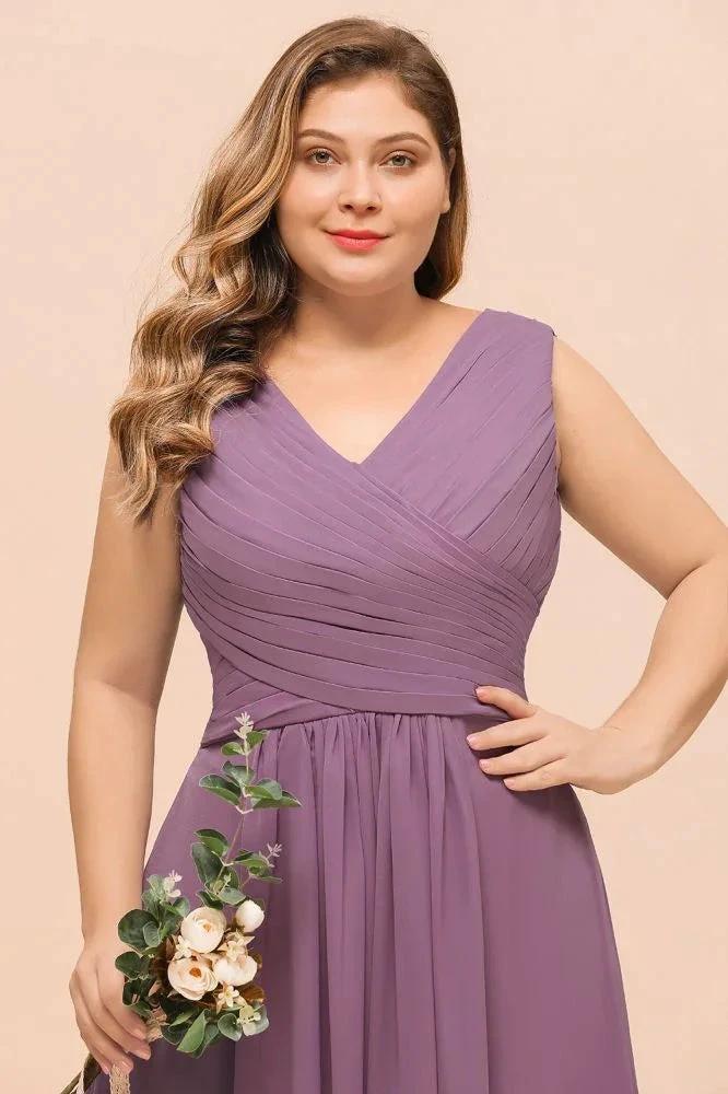 Plus Size Purple Bridesmaid Dress Maxi Chiffon Wedding Guest Dress by misshow.com
