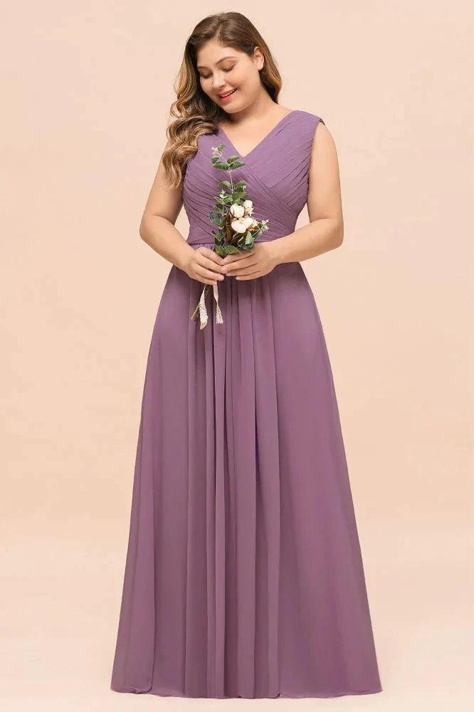 Plus Size Purple Bridesmaid Dress Maxi Chiffon Wedding Guest Dress by misshow.com