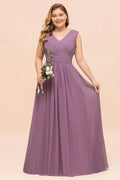 Plus Size Purple Bridesmaid Dress Maxi Chiffon Wedding Guest Dress by misshow.com