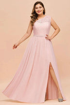 Plus Size Sleeveless aline Bridesmaid Dress Long Side Split Wedding Party Dress by misshow.com