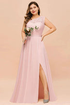 Plus Size Sleeveless aline Bridesmaid Dress Long Side Split Wedding Party Dress by misshow.com
