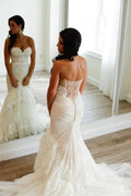 Plus Size Sweetheart Pretty Mermaid Backless Tiered Lace Tulle Elegant Wedding Dresses by misshow.com