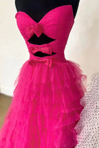Polka Dot Strapless Ruffle Tiered Prom Gown with Keyholes by KissProm