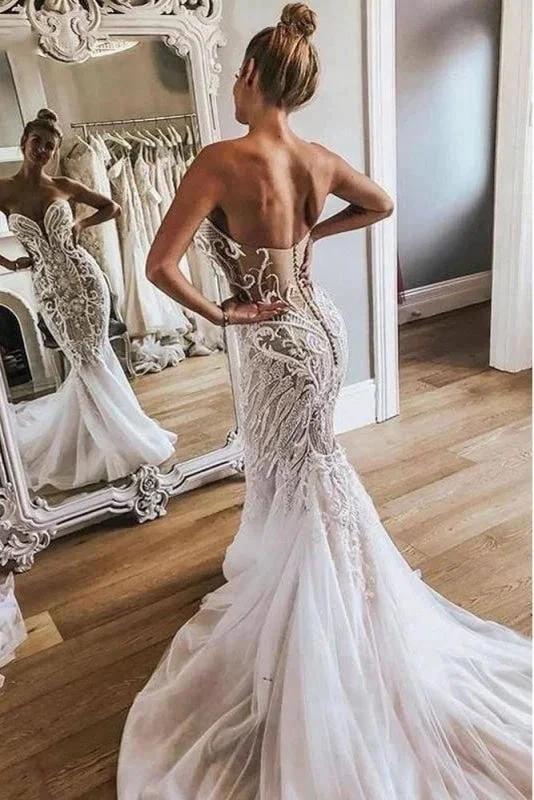 Pretty Mermaid Lace Sexy Sweetheart Elegant Wedding Dresses by misshow.com