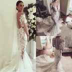 Pretty Pretty Mermaid Lace Appliques Long Sleeves Sheer Tulle Elegant Wedding Dresses by misshow.com