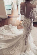Pretty Pretty Mermaid Lace Appliques Long Sleeves Sheer Tulle Elegant Wedding Dresses by misshow.com