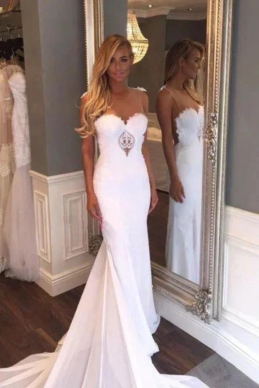 Pretty Sheath Sleeveless Long Beach with Lace Elegant Wedding Dresses by misshow.com
