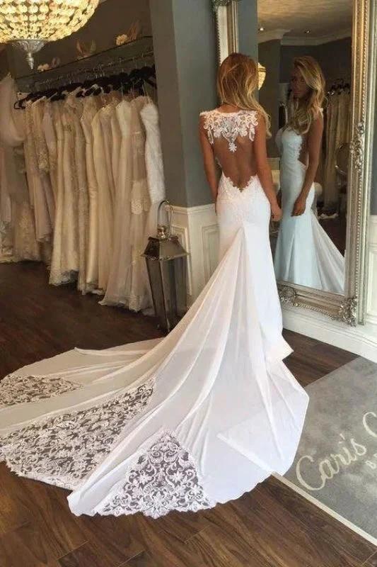 Pretty Sheath Sleeveless Long Beach with Lace Elegant Wedding Dresses by misshow.com