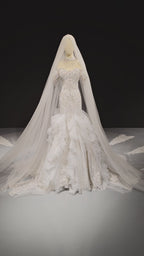 Cascade Bead Tulle Train Gown (ZD16872)