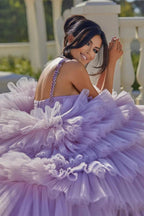 Princess A-line Lilac Straps Ruffles Sleeveless Prom Dress by misshow.com