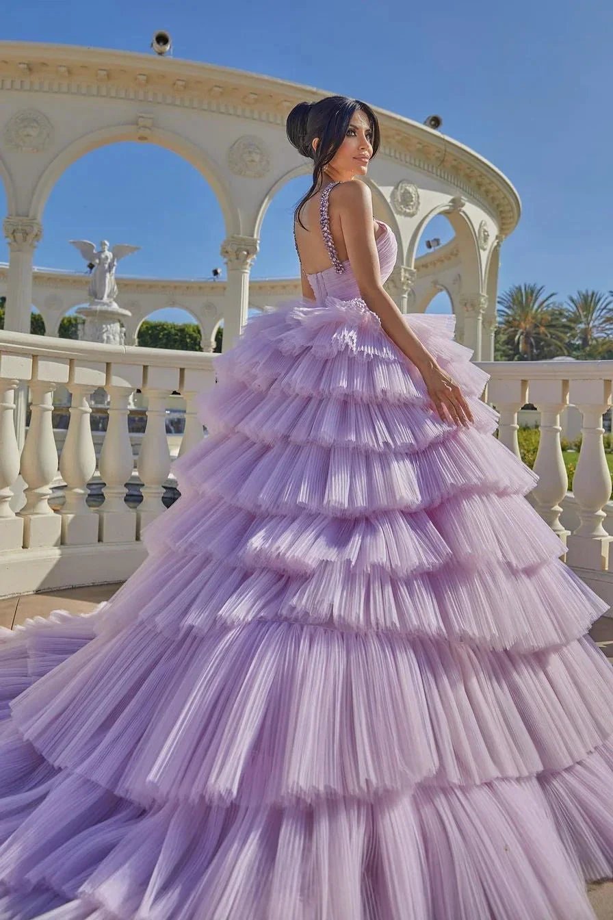 Princess A-line Lilac Straps Ruffles Sleeveless Prom Dress by misshow.com