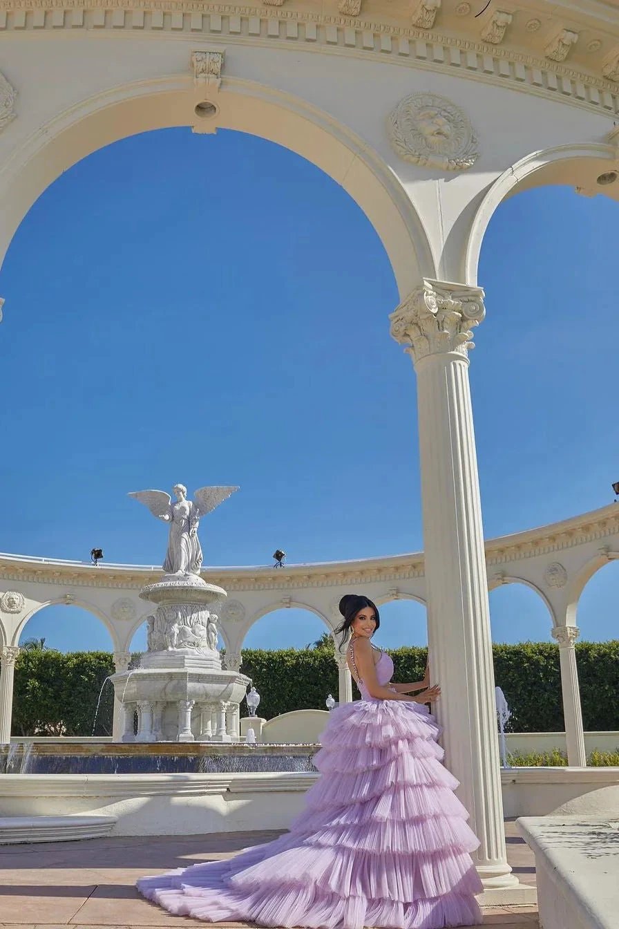 Princess A-line Lilac Straps Ruffles Sleeveless Prom Dress by misshow.com