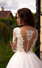 Princess A-Line V-Neck Tulle Ivory Long Sleeves Wedding Dresses WD181 by pgmdress