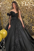 Princess Black Long Sleeve A-line Wedding Dresses With Beads by misshow.com