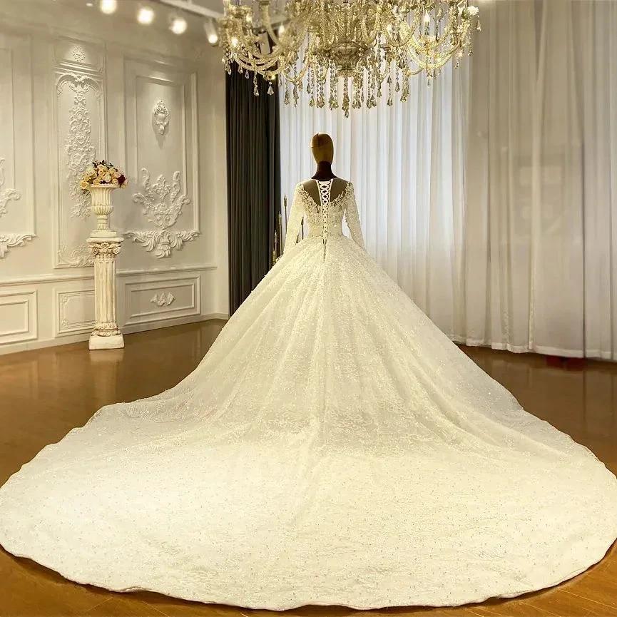 Princess Elegant A-line Long Sleeves Lace Wedding Dress With Train by misshow.com