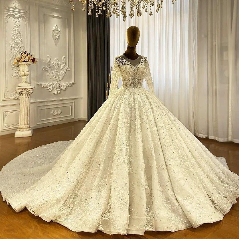 Princess Elegant A-line Long Sleeves Lace Wedding Dress With Train by misshow.com