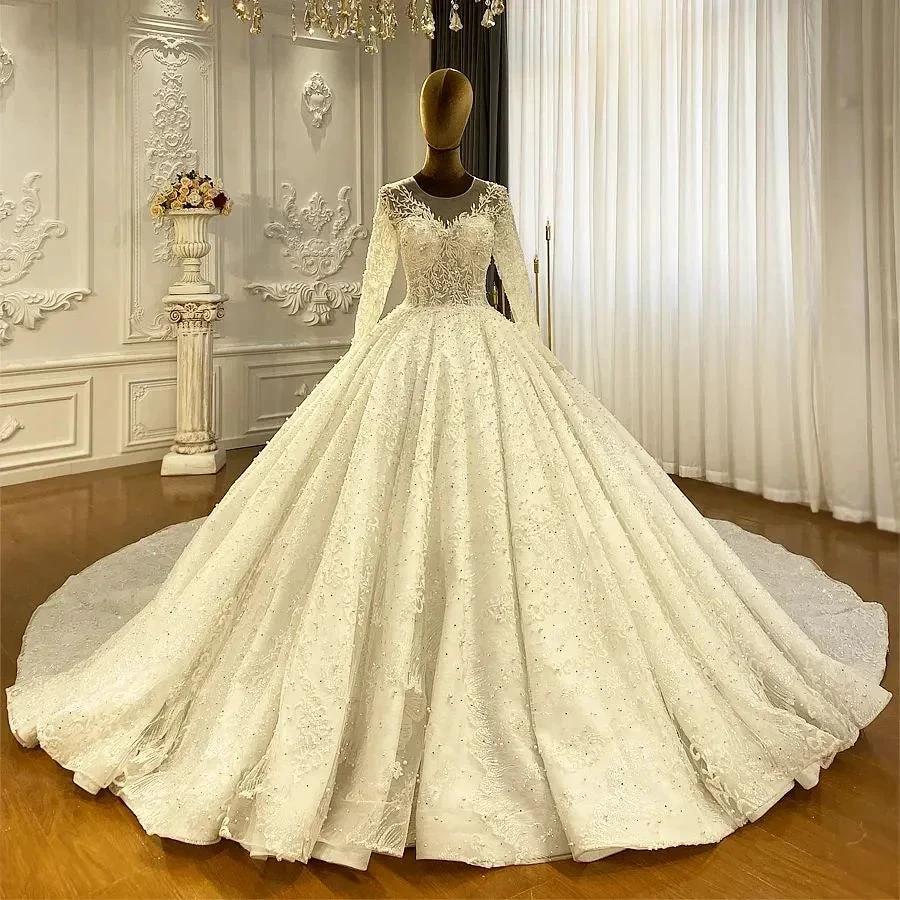 Princess Elegant A-line Long Sleeves Lace Wedding Dress With Train by misshow.com