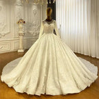 Princess Elegant A-line Long Sleeves Lace Wedding Dress With Train by misshow.com