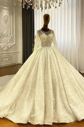 Princess Elegant A-line Long Sleeves Lace Wedding Dress With Train by misshow.com
