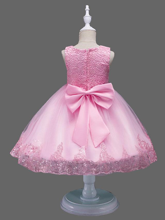 Princess Lace Tulle Sleeveless Jewel Neck Wedding Birthday Flower Girl Dresses - photo 2