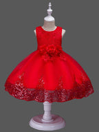 Princess Lace Tulle Sleeveless Jewel Neck Wedding Birthday Flower Girl Dresses - photo 5