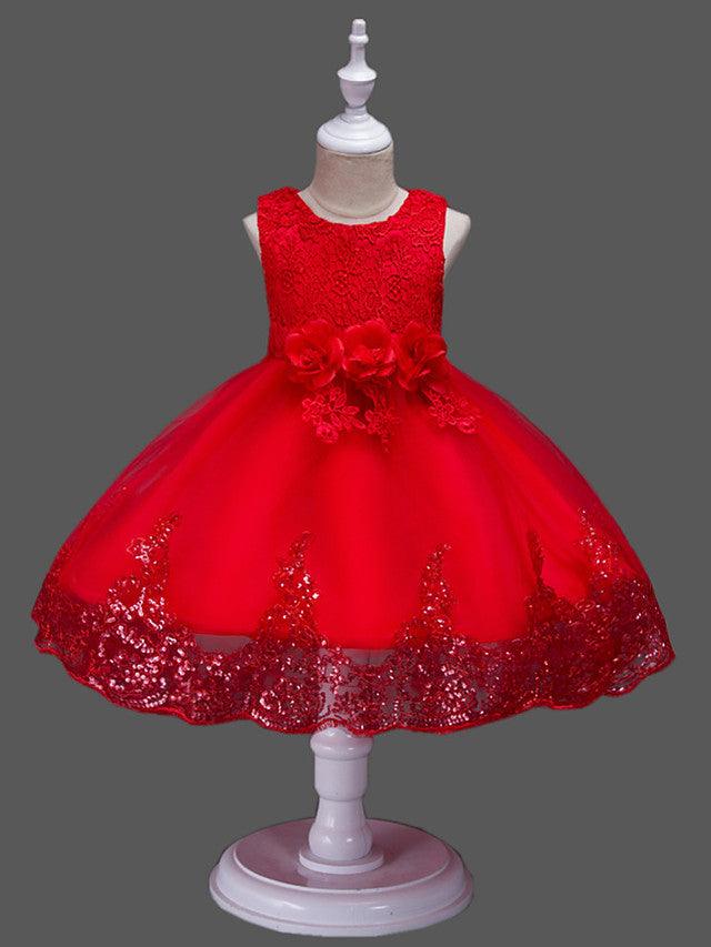 Princess Lace Tulle Sleeveless Jewel Neck Wedding Birthday Flower Girl Dresses - photo 5