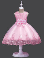 Princess Lace Tulle Sleeveless Jewel Neck Wedding Birthday Flower Girl Dresses - photo 1