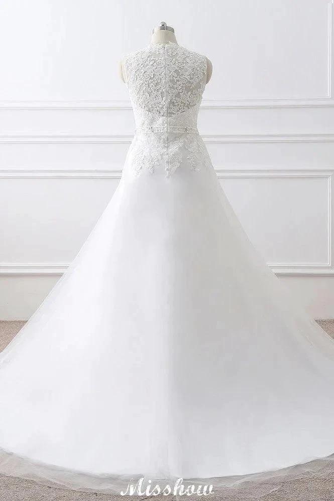 Princess Lace V-neck Tulle Elegant Wedding Dress by misshow.com